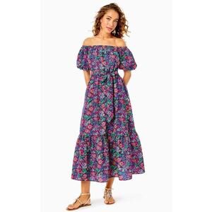 Lilly Pulitzer Tamie Off The Shoulder Midi Dress In Feeling Fintastic Size XS